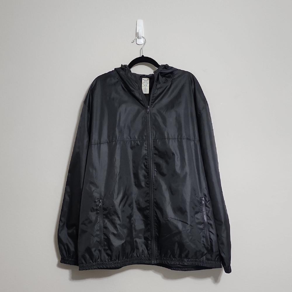 Faded Glory Men's Black Hooded Windbreaker Jacket Size 3XL